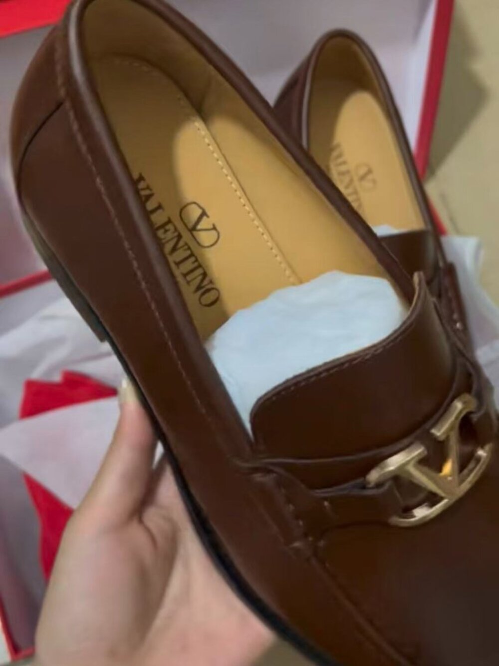 Valentino Style Brown V-Logo Womens Loafers - Picture 3 of 6